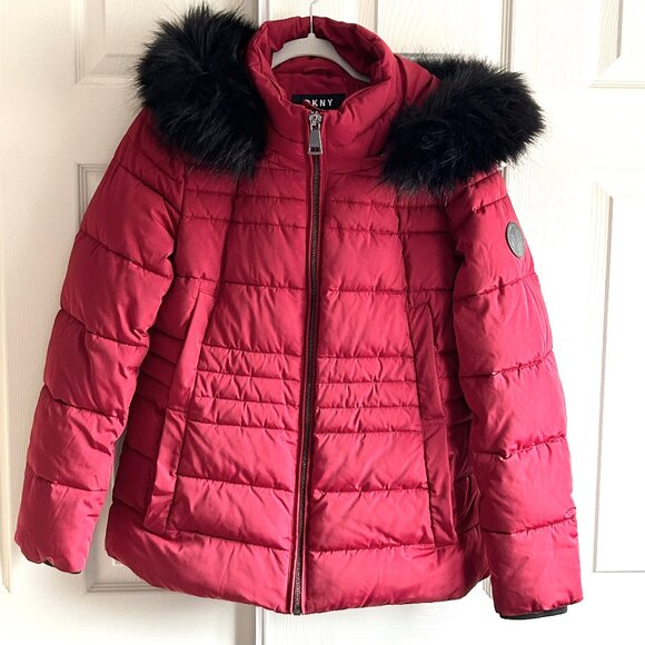 DKNY Quilted Puffer Jacket, Women's Size Medium in Wine Red - Picture 1 of 12
